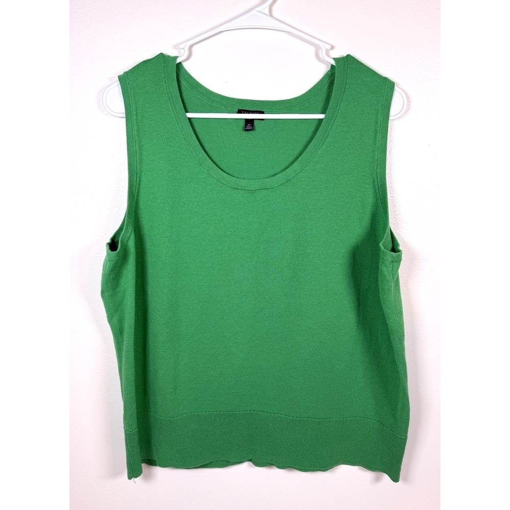 Talbots Women's Plus 2X Solid Green Knit Round Neck Sleeveless Tank Top Cotton